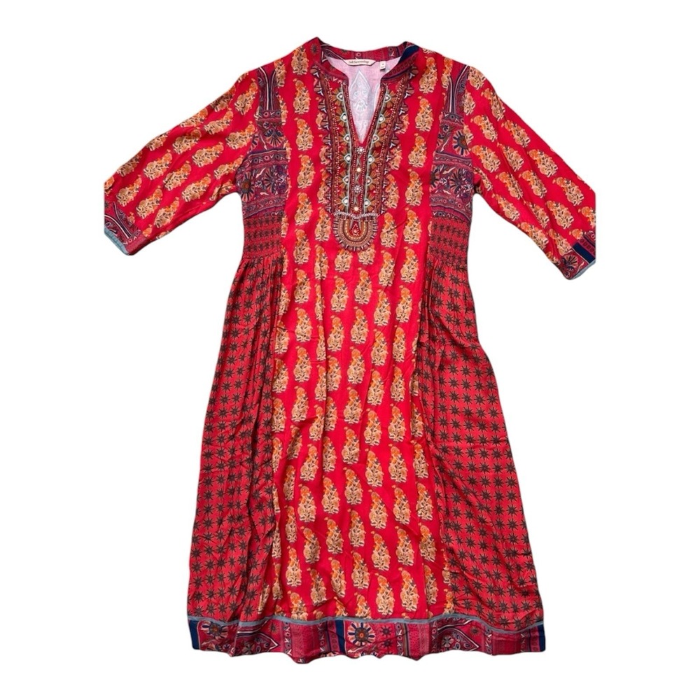 Soft Surroundings‎ Phoenix Bohemian Midi Embroidered Beaded Dress Beach Med